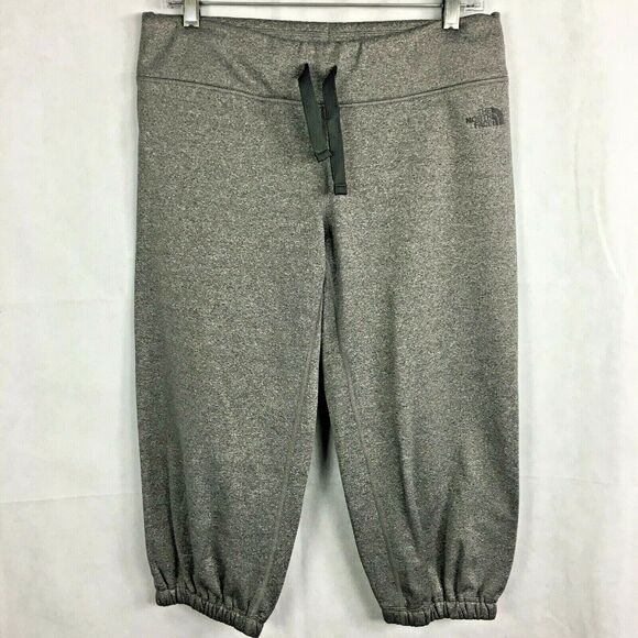 The North Face Sweatpants Womens‎ Sz M Gray Knit Cropped Jogger Drawstring Logo - Picture 1 of 11